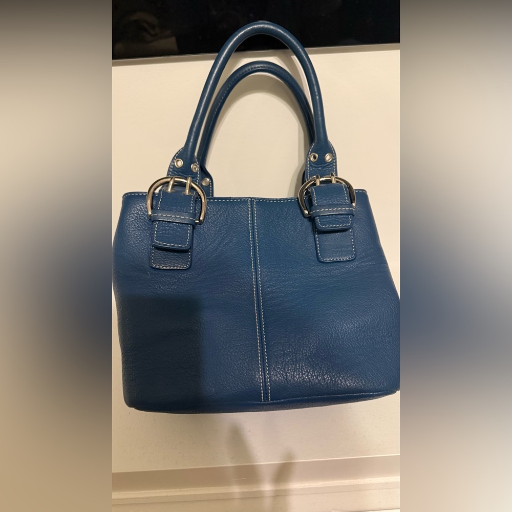 Tignanello Blue Leather Tote Handbag